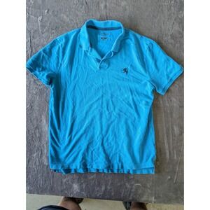 Express Pique Polo Mens Large Modern Fit Cyan Blue Lion Logo Short Sleeve Shirt
